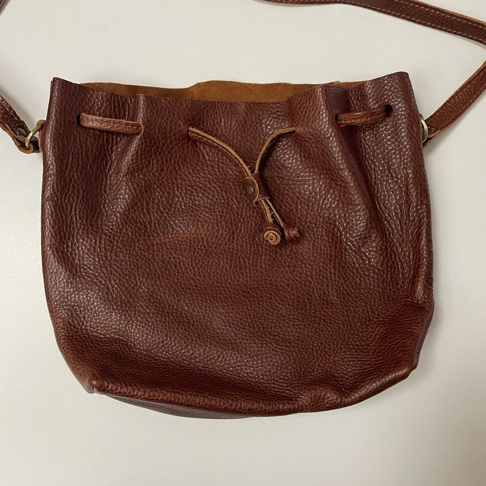 Portland Leather Goods Bucket Bag Pebbled Leather Brown‎ Handmade Artisanal B25